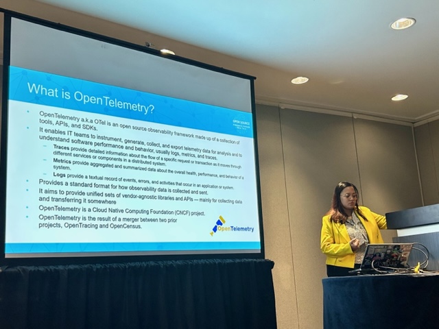 OpenMFProject's tweet photo. .@Dynatrace's @jellpunongbayan presents an overview of @opentelemetry and a live demo at #OSFF23 #OpenMainframeSummit. @FINOSFoundation @OpenMFProject #OSinFinance #OpenMainframeSummit #opensource #Zowe @nodejs https://t.co/APLWE7WiXI