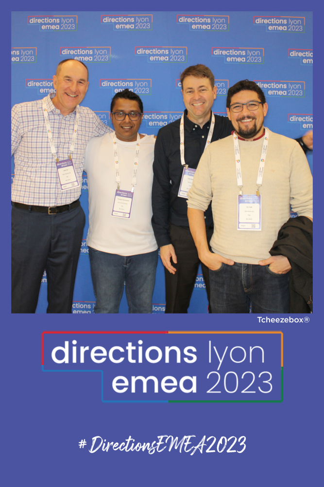 What do these 4 <a href="/ThetaNet/">Theta</a> guys have in common? Aside from their happy grins? Hanging out with another 2960 like minded individuals at #DirectionsEMEA2023