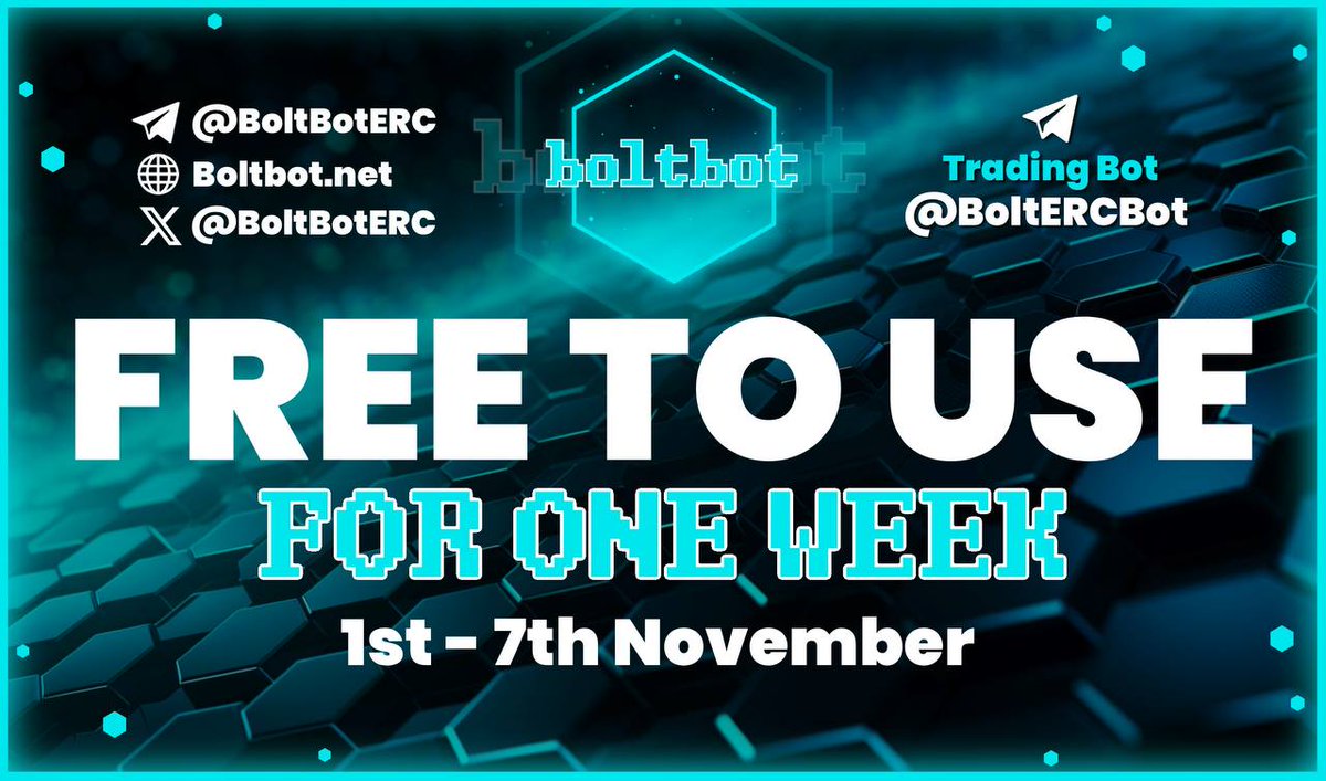 ⚡BoltBot is completely free-to-use for a 7 day period. Regardless of holding size, Users are eligible to use the entirety of available features with 0 Transactional Fees upon use.

🤖Try BoltBot now for free NOW on Telegram <a href="/BoltERCBot/">BoltERCBot</a>. 

$BOLT is coming…⚡