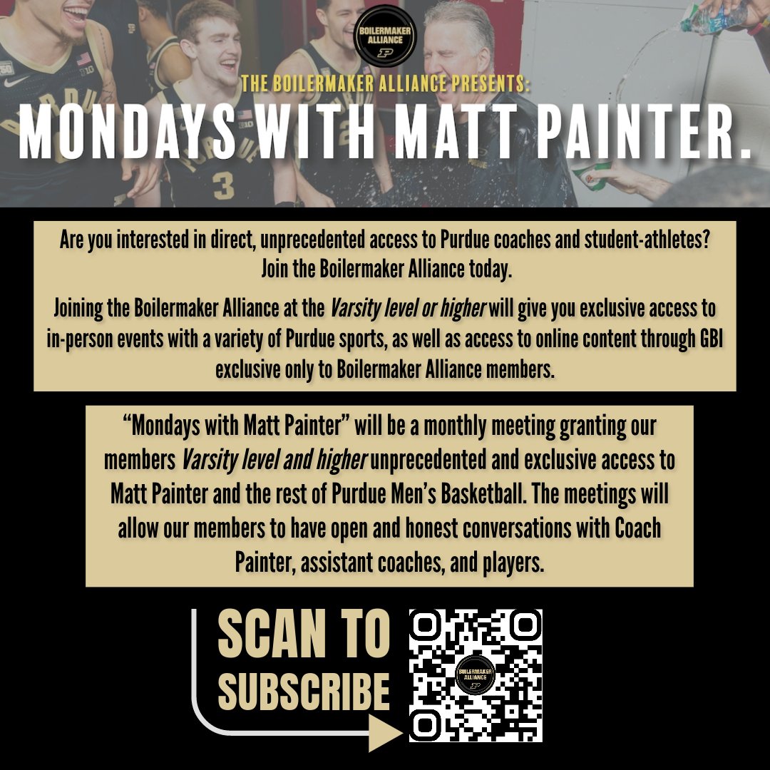 BoilerAlliance's tweet photo. Basketball season is here.🏀 

Mondays with Matt Painter is just the start of many opportunities to receive direct access to your favorite Purdue coaches and student-athletes across Purdue athletics in the future.

Join the Alliance today: https://t.co/lTWXDe15AT https://t.co/AQ68ViolAj