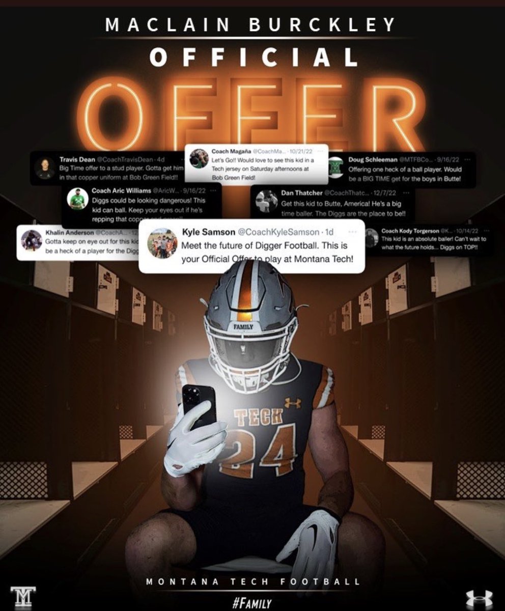 I am blessed and excited to announce I have received my 2nd offer from <a href="/MonTechFootball/">Montana Tech Football</a> <a href="/CoachThatcher/">Dan Thatcher</a> <a href="/CoachKyleSamson/">Kyle Samson</a> 🙏