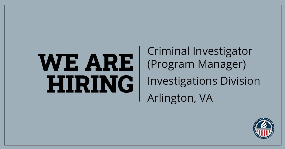 We are hiring a GS 14 Criminal Investigator located in Arlington, VA, to serve as the Body Worn Camera and the Electronic Surveillance Equipment Program Manager. Apply by 11/15 @USAJOBS: usajobs.gov/job/758168400