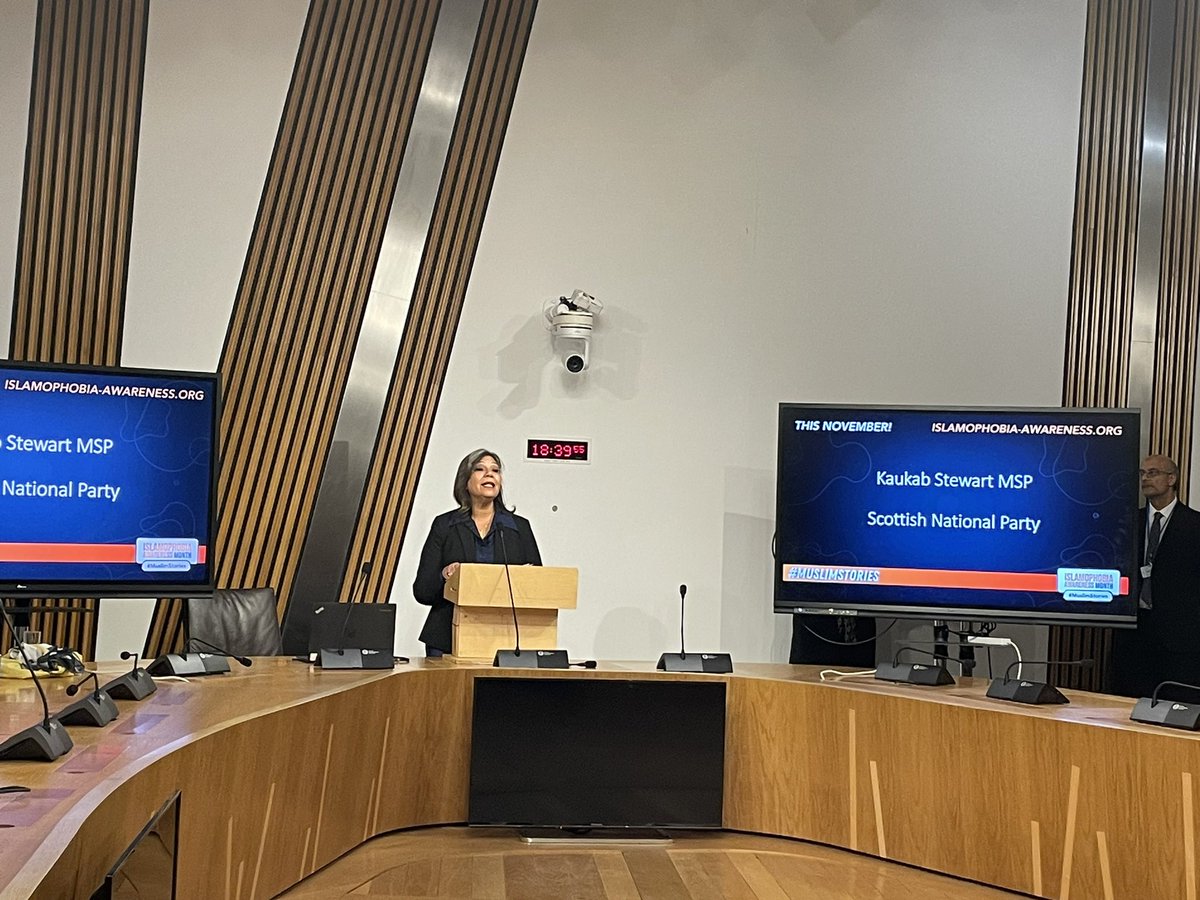 CStevensonSNP's tweet photo. Excellent evening in Parliament kicking off Islamophobia Awareness Month sponsored by @kaukabstewart with the theme being stories @IslamophobiaAM #IAM23 https://t.co/p73j1Jjb2Y