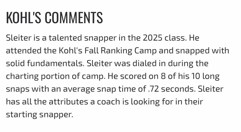 ParkerSleiter's tweet photo. Thank you to @Coach_Casper and the rest of the @KohlsSnapping staff for a great camp and the ranking of 3.5⭐️ https://t.co/UrCjNNypmI
