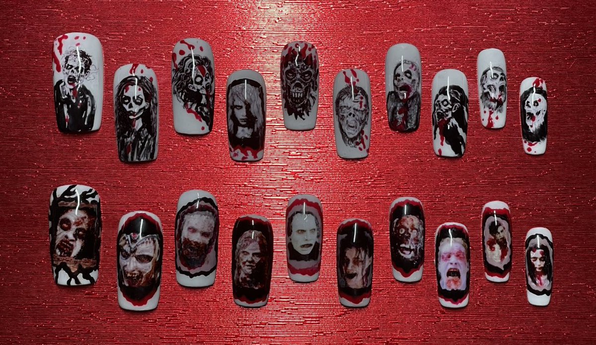 nailsmdpressons's tweet photo. The double zombie set 🧟‍♂️🧟🧟‍♀️
Or as I like to call it, Zombie Zoo 🖤💅🏻 
Was fun collaborating on this to do black and white and then some color ❣️ https://t.co/PPI6Px7yKb