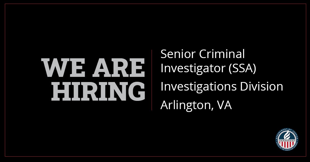 We are hiring a GS 14 Senior Criminal Investigator located in Arlington, VA, to lead a team of investigators and other OIG employees, in conducting the most sensitive, complex, and challenging investigations. Apply by 11/15 @USAJOBS: usajobs.gov/job/758168800