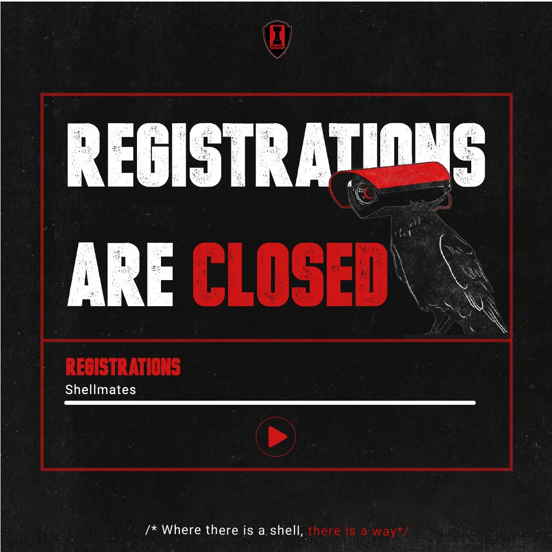 shellmates's tweet photo. Tick Tock, time is up!
We are sorry to inform you that the registration for joining the club is now closed.
Thank you to everyone who applied
Stay tuned for future updates!!
#Shellmates{#RegistrationClosed #CyberSecurity #club } https://t.co/CM62FL7Eok