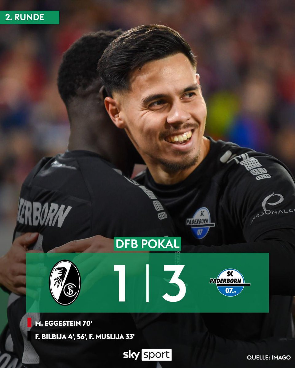 SkySportDE's tweet image. Der Zweitligist Paderborn dominiert gegen Freiburg und zieht ins Achtelfinale ein! 🔥👏

#SkyPokal #DFBPokal #SCFSCP