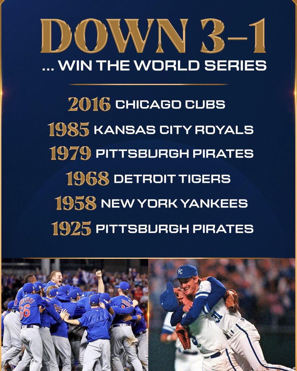 MLB's tweet photo. Down but not out. The @Dbacks are looking to become the 7th team in history to overcome a 3-1 #WorldSeries deficit.

Will we see the Answerbacks again tonight?

📺: 8 pm ET, @MLBonFOX https://t.co/O9r9e93Nkp