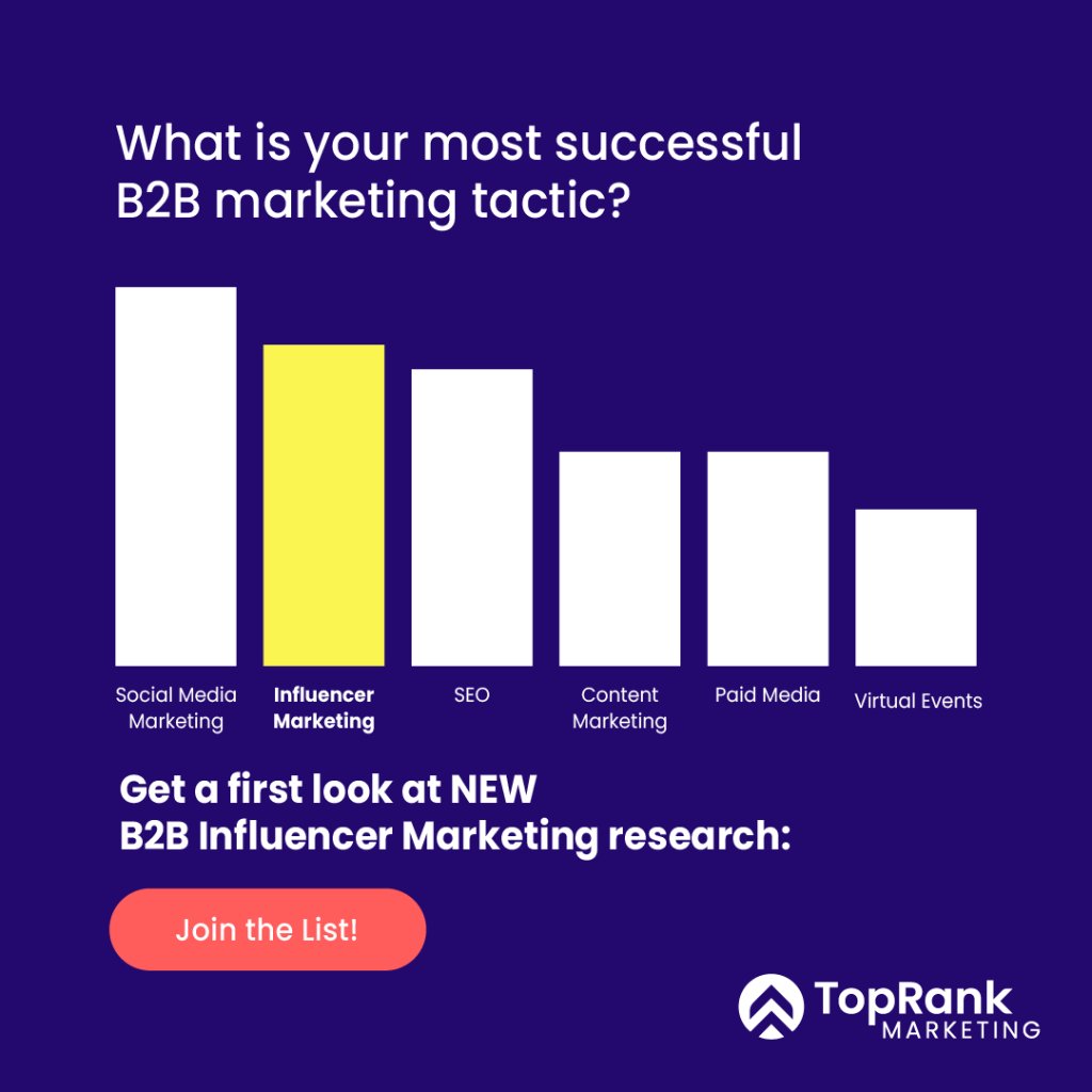 The 💠 new @toprank #B2BInfluencerMarketing Report 📊 is coming soon, with survey results from 400+ #B2BMarketing leaders & insights & predictions from top industry experts. Check out the 🔎 first look at key findings & sign up to get your copy! ➡ tprk.us/3FreOlz #B2BIMR