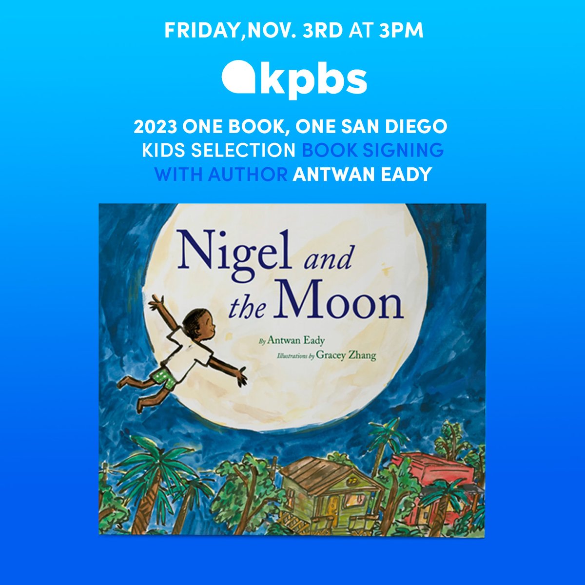 Calling all book enthusiasts! Join us, KPBS, and our esteemed community partners on Friday, November 3, at 3 p.m. for a special live event featuring Antwan Eady, the talented author of our 2023 One Book, One San Diego kids selection, 'Nigel and the Moon.' sandiegoairandspace.org/nigelandthemoon
