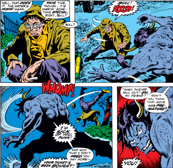 MarvelADay's tweet photo. #MarvelADay #DD96 Man-Bull's plan involves tainting San Francisco's supply of drinking water with the concoction the professor whipped up! And while I don't believe that MB actually killed Itch, this *is* the last we see of him... - VA https://t.co/BgLKl6wxZG
