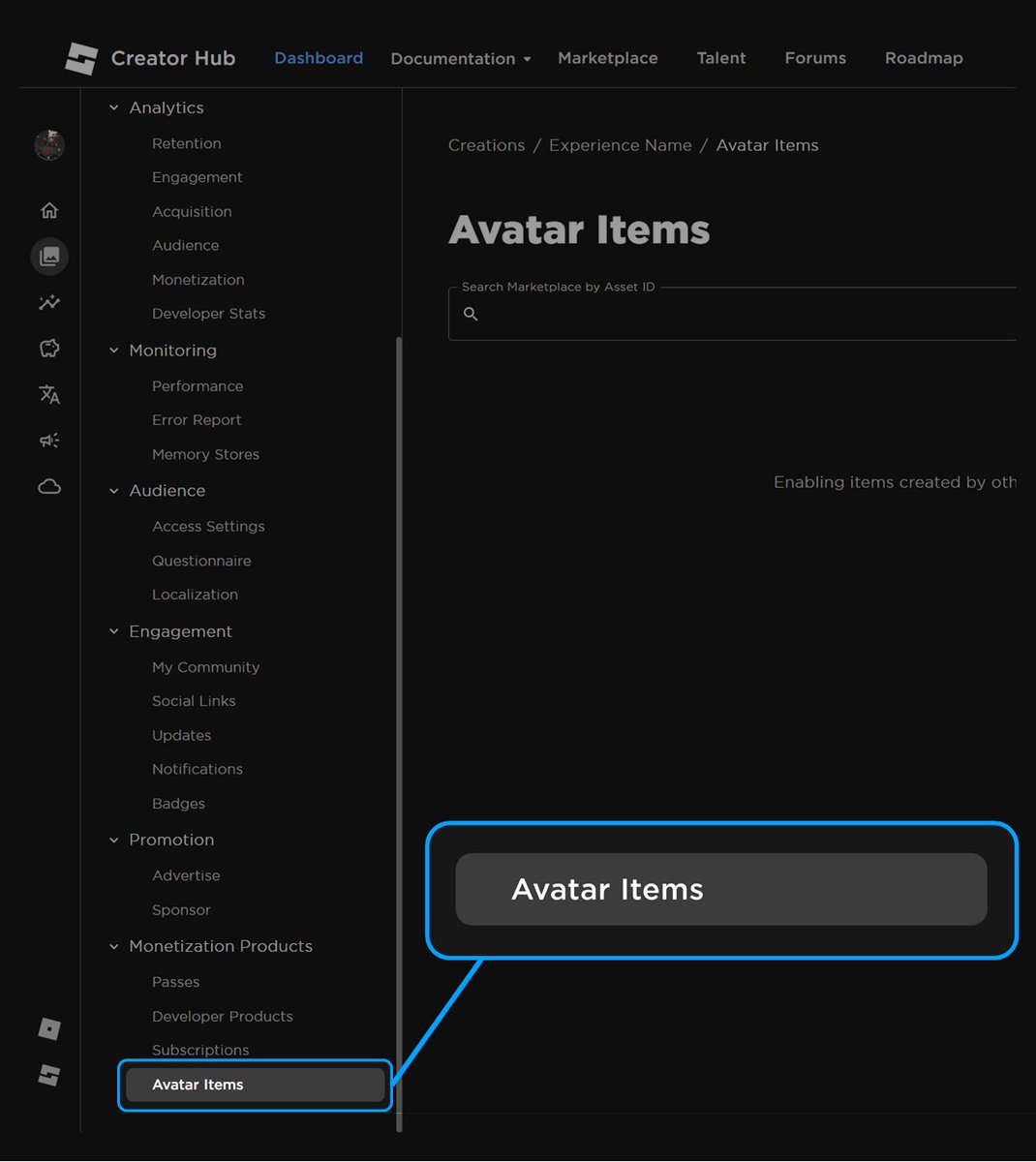 Bloxy_News's tweet photo. If a #Roblox avatar item is only obtainable within an experience, it will now be displayed on the item details page.

There is now also a section in the Creator Dashboard for Creators to view avatar items that are associated with a specific experience they own. https://t.co/i8VwH1u3dw