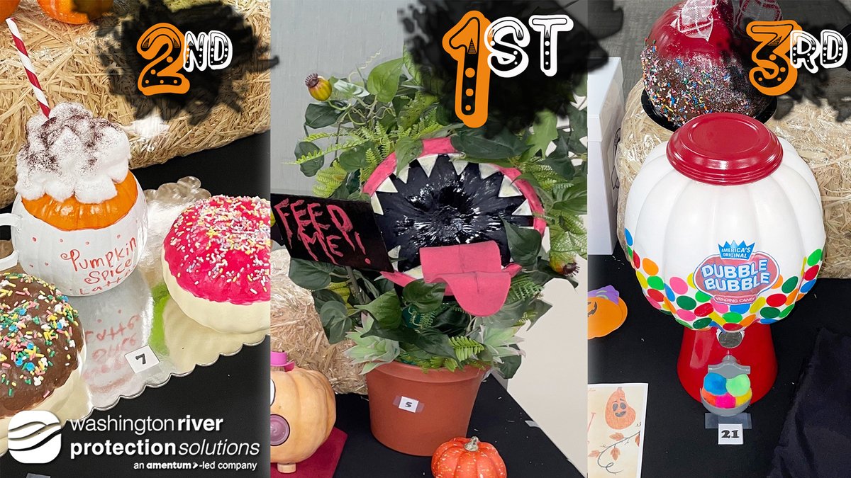 WRPSTOC's tweet photo. Creativity was on full display when Employees on the 2nd floor of 2435 Stevens Center Pl. decorated pumpkins. Cynthia Milton’s Plant Eater Pumpkin was named the winner! The pumpkins then were donated to a senior living community in Kennewick, just in time for Halloween. https://t.co/z8Dq5SSJWj