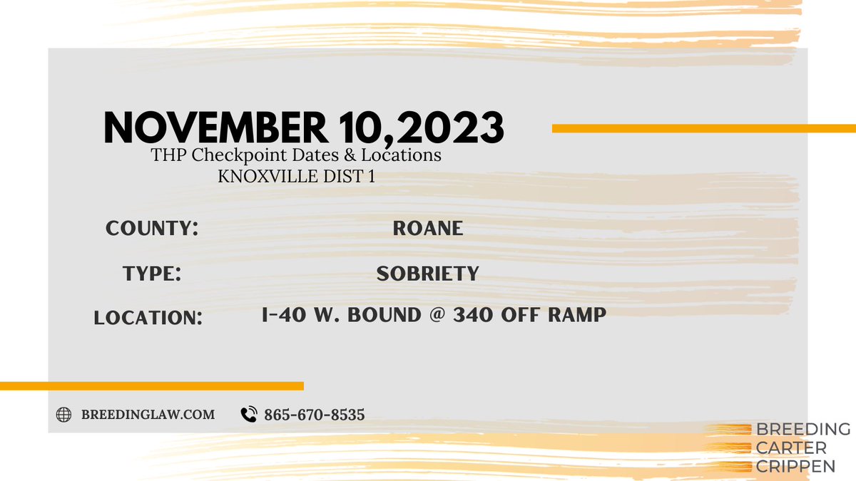 Breeding_Law's tweet photo. New month, new dates and locations from the Tennessee Highway Patrol.🚨    

Remember to be smart and stay safe, but if you find yourself in trouble, contact our office or visit our website to request a free consult with one of our criminal defense attorneys. https://t.co/m8Wrceocp4