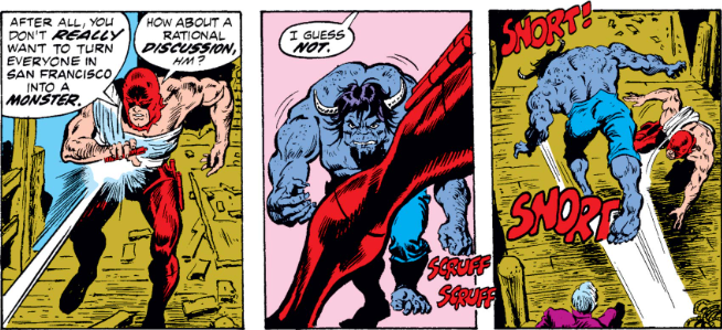 MarvelADay's tweet photo. #MarvelADay #DD96 Daredevil attempts to reason with the Man-Bull, but it's a no-go. - VA https://t.co/ykRjT9tSDl