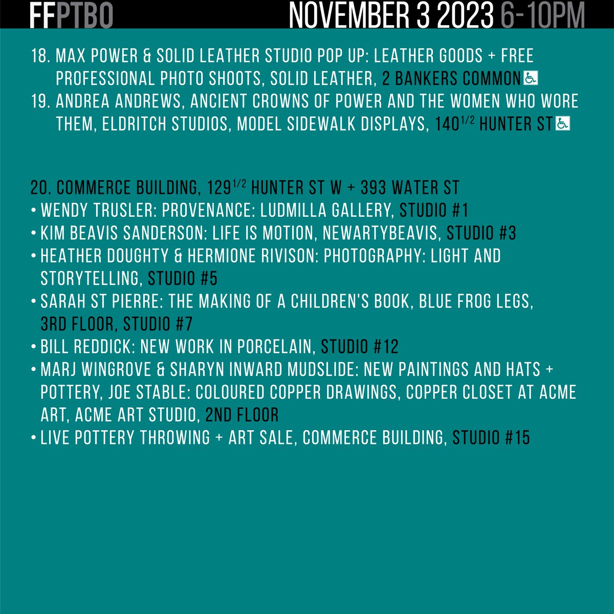 firstfridayptbo's tweet image. November is officially upon us ❄ Cosy up by checking out a bunch of open studios, art displays, &amp;amp; performances this Friday! See you there 🥰

#NovemberEvent #FREEevent #OpenStudio #ArtCrawl #FFPTBO #LocalArt #LocalMusic #PtboCanada #KawarthaNOW #Peterborough #PTBO #FirstFriday