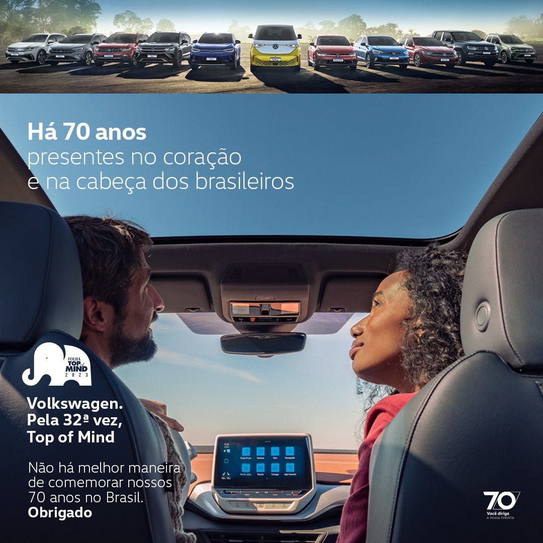 Sabe qual a primeira marca na cabeça e no coração dos brasileiros quando o assunto é transporte? Volkswagen do Brasil, 32 vezes vencedora do prêmio Top of Mind. #VWBrasil #TopOfMind