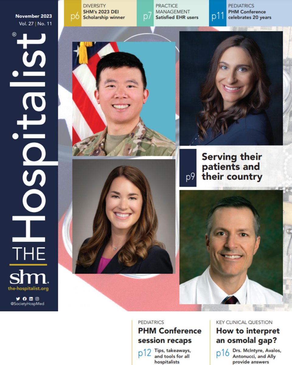 Society of Hospital Medicine (@societyhospmed) on Twitter photo This just in -- the November issue is live! 📣 We're shining the spotlight on hospitalists who serve their patients & their country (<a href="/jonmsweet/">Jon Sweet</a> <a href="/colella_jen/">Jen Colella</a> <a href="/philhuangmd/">Philip Huang</a> <a href="/LSpaeth23/">Lauren Spaeth</a>), SHM's DEI Scholarship Winner for 2023, <a href="/PHMConf/">PHM Conference</a> session recaps, & more!
the-hospitalist.org This just in -- the November issue is live! 📣 We're shining the spotlight on hospitalists who serve their patients & their country (<a href="/jonmsweet/">Jon Sweet</a> <a href="/colella_jen/">Jen Colella</a> <a href="/philhuangmd/">Philip Huang</a> <a href="/LSpaeth23/">Lauren Spaeth</a>), SHM's DEI Scholarship Winner for 2023, <a href="/PHMConf/">PHM Conference</a> session recaps, & more!
the-hospitalist.org