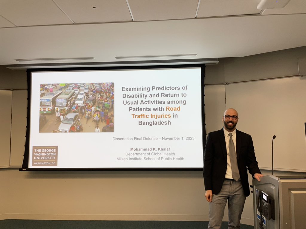 Honored to help graduate another #doctoral student <a href="/GWpublichealth/">Milken Institute SPH</a> today! Delighted that Mohd Khalaf presented analysis of #disability post #roadinjury in #Bangladesh #RoadSafety thanks <a href="/CCDH_GWSPH/">Center on Commercial Determinants of Health (CCDH)</a> <a href="/WBG_Transport/">World Bank Transport</a> <a href="/CIPRB/">CIPRB</a> <a href="/ImranBa27974157/">Imran Bari</a> <a href="/HeatherERosen/">Heather Rosen</a> <a href="/NPaichadze/">Nino Paichadze</a> <a href="/GWPHSA/">GW PHSA</a>