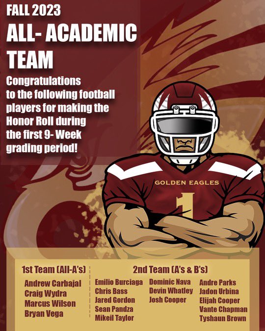 A HUGE congratulations to the following Golden Eagles on making the honor roll!! #WeAreAndress🦅