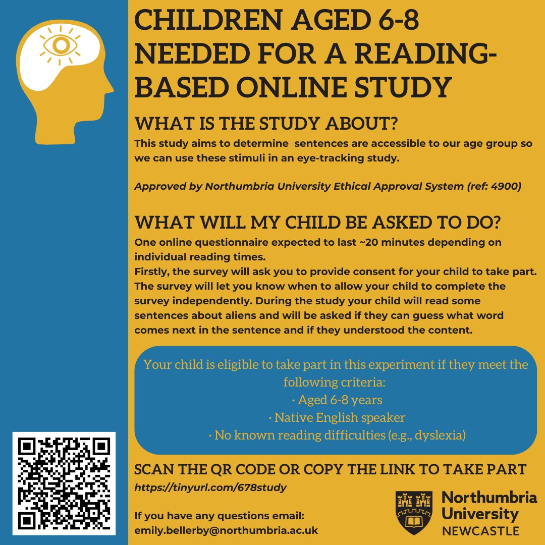 If you have kids aged 6-8 consider getting them involved in some reading research by completing my study! It should only take about 20 minutes and you can opt-in to be entered into a draw to win one of five £10 book tokens!

#research
tinyurl.com/678study