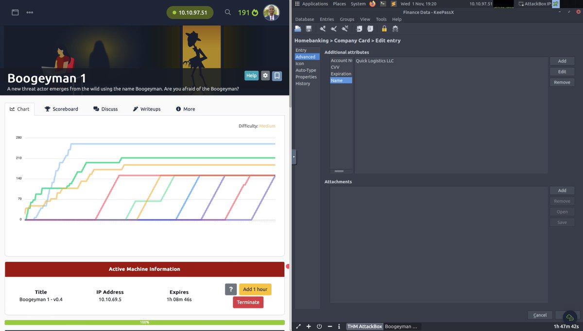 heetsecurity's tweet image. Boogeyman 1 - I have just completed this room! Check it out:  tryhackme.com/room/boogeyman1 #tryhackme #powershelllogs #packetcapture #emailanalysis #phishing #guided-challenge #boogeyman1 via @realtryhackme