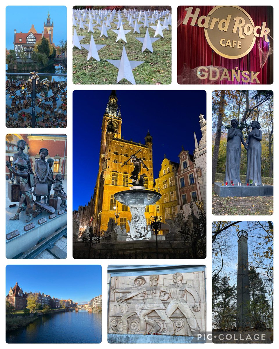 DyffrynTafGeog's tweet photo. A great first day exploring Gdansk &amp;. the war cemeteries. The weather has been glorious - sunny &amp; dry with a crisp chill in the air! A lovely meal in the Hard Rock Cafe this evening &amp; now for a game of bingo. An early night for all - tired after the 1am start! #poland2023 🇮🇩 https://t.co/ZgLtt26zxv