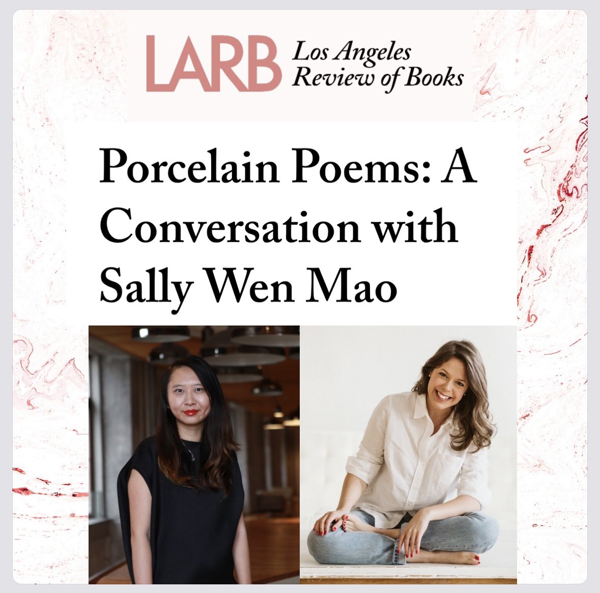 An honor & a pleasure to be in conversation with @sallywenmao for @lareviewofbooks ❤️ Poetry as political vessel - decolonizing archives - Sally’s art - silk & the luxury paradox - haibun and kintsugi - complaint! (@saranoahmed) - empires of loneliness. lareviewofbooks.org/article/porcel…