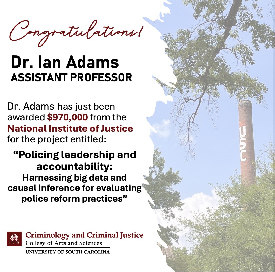 In addition to his grant with Dr. Boehme, Dr. Adams <a href="/ian_t_adams/">Ian T. Adams</a> was awarded $970,000 from NIJ along with his colleagues Josh McCrain (University of Utah <a href="/joshmccrain/">Josh McCrain</a>), Kaylyn Jackson Schiff (Purdue University <a href="/kaylynjackson/">Kaylyn Jackson Schiff</a>), and Daniell Schiff (Purdue University, <a href="/Dan_Schiff/">Daniel Schiff</a>)!