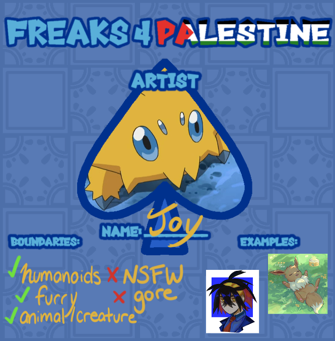 hey, i'm going to be a participating artist for #Freaks4Palestine, a collaborative artist ran charity event. All funds go to Palestine Children's Relief Fund

More info below!