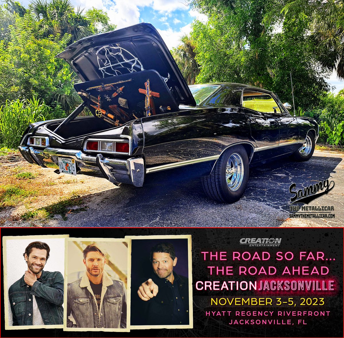 SammyMetallicar's tweet photo. JaxCon 2023 is this weekend!

Check out all the details:

https://t.co/ltxkdAPQoG 

https://t.co/ztesLdY0kk

#sammythemetallicar #metallicar #supernatural #67impala #creationentertainment #creationjacksonville #SPNJax #jaxcon #jensensckles #jaredpadalecki #mishacollins #comicons https://t.co/Qa91WeAXgB