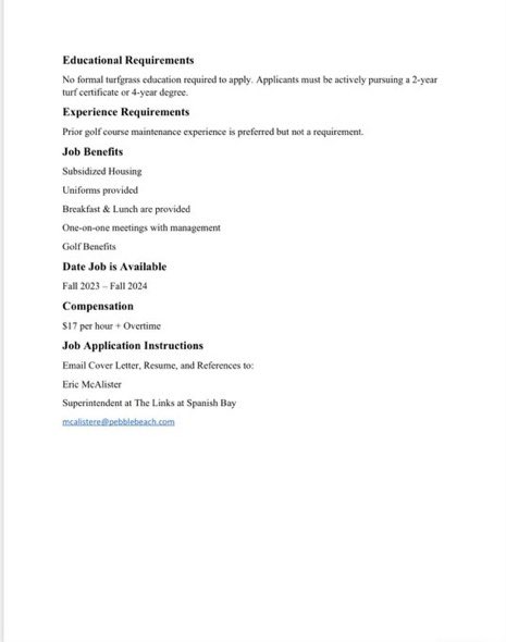 Incredible things happening at the Links at Spanish Bay! We are looking for the next aces of the turf industry to join us for a summer internship. Massive opportunity to further your career and develop the skills needed to succeed at a high level! DM if interested! 

More info 👇