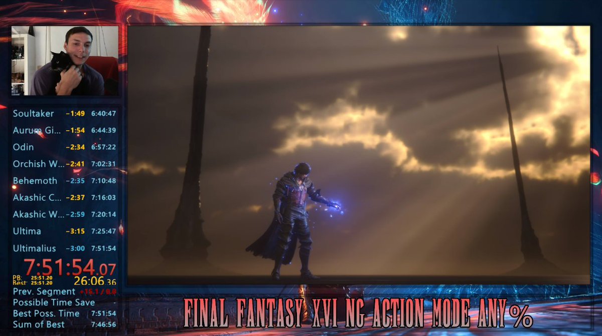 I FINALLY DID IT! New PB/WR for FFXVI Action Mode! Very happy with this run and I think I'm gonna call it here and finally start routing Final Fantasy Mode while I do some Story runs. Shoutouts to my cat Snappy for carrying me through end game! GG's 😻👑