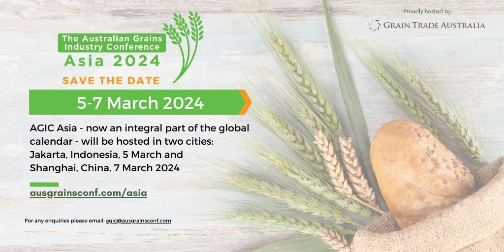 Grain Trade Australia is delighted to announce dates for AGIC Asia in 2024 - please save the dates! Find out more: ausgrainsconf.com/asia