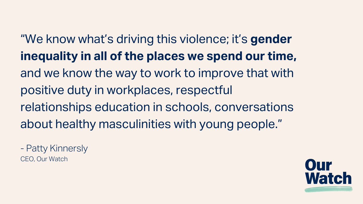 Our Watch (@ourwatchaus) on Twitter photo CW: Violence against women.
<a href="/OurWatchCEO/">Patty Kinnersly CEO</a> Patty Kinnersly appeared on ABC PM last night to discuss Australia’s ongoing crisis of #ViolenceAgainstWomen. Listen below. abc.net.au/listen/program… CW: Violence against women.
<a href="/OurWatchCEO/">Patty Kinnersly CEO</a> Patty Kinnersly appeared on ABC PM last night to discuss Australia’s ongoing crisis of #ViolenceAgainstWomen. Listen below. abc.net.au/listen/program…
