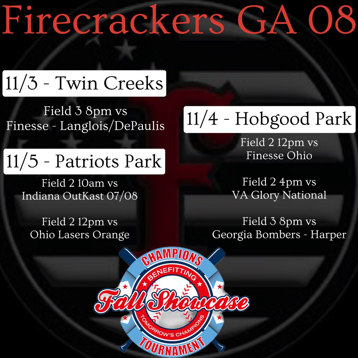 We are locked in and ready for the Champions Elite Fall Showcase. 
#fcculture #letsgo #FCSTRONG #fcfamily #16u #softball @FirecrackersGe1