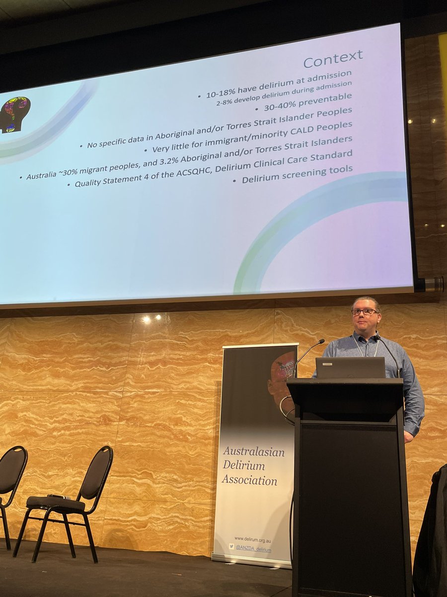 #Delirium a common missed problem in Aboriginal people: <a href="/daltshrinker/">Andrew Daltry</a> - due to lack of appropriate screening tools <a href="/ANZDA_delirium/">AustralasianDelirium</a> #DECLARED2023