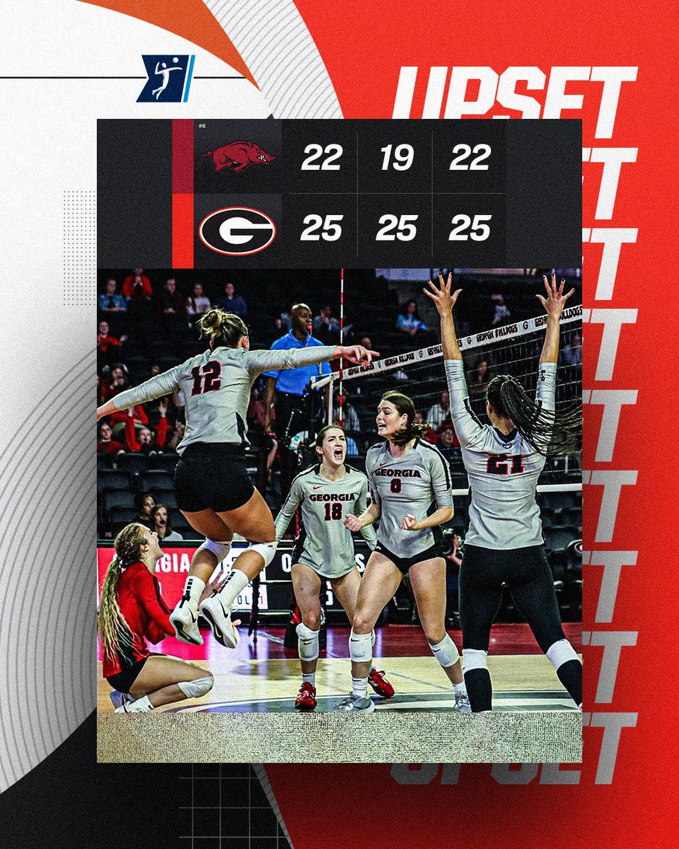 HOW ABOUT THEM DAWGS 🐶

<a href="/UGAVolleyball/">Georgia Volleyball</a> upsets No. 8 Arkansas in straight sets 🚨

#NCAAWVB