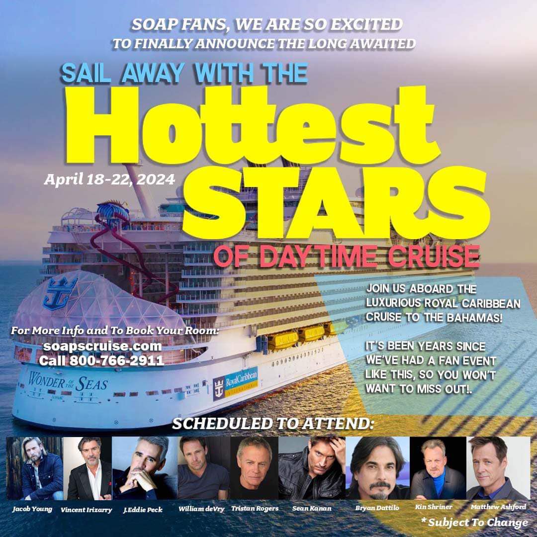 What an amazing opportunity and fan event! Look at that lineup! 😍😍 #GH #AMC #DAYS #BoldandBeautiful #YR Go to soapscruise.com for more info!