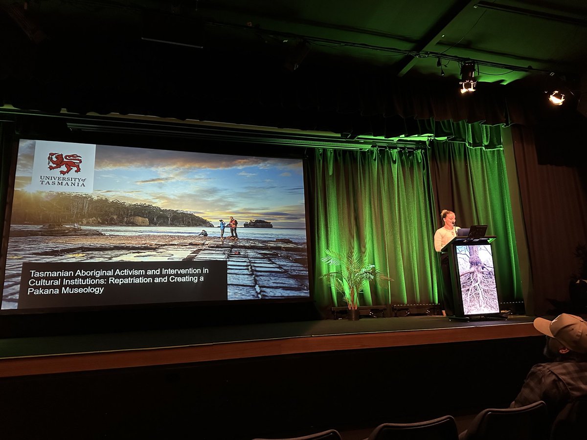 RebeTaylorMelb's tweet photo. Pakana woman and ⁦@UTAS_⁩ Indigenous Fellow talks about her recently submitted PhD on reparation, resurgence and museology ⁦@melbournemuseum⁩ symposium More Than a Tarrang https://t.co/l5jQI5mp1i