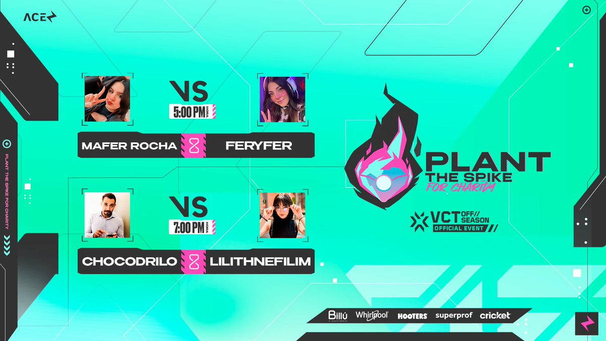 ligaaceesports's tweet photo. 🎮¡Hoy inicia #PlantTheSpike for Charity! 🌱
Estos serán los enfrentamientos que inauguraran este nuevo torneo de Valorant OFF//SEASON.
🔹@MaffyRocha 🆚 @feryfer_gg
🔹@chocodr1lo 🆚 @LilithNefilim
Únete a la comunidad LATAM y juntos marquemos la diferencia 🌎
⏰ 17:00 hs
📺 https://t.co/h7ObtJtWWa
@valesports_la | @WhirlpoolMX | #SuperprofMexico | @BilluBank | @HootersdeMexico | @Cricketnation