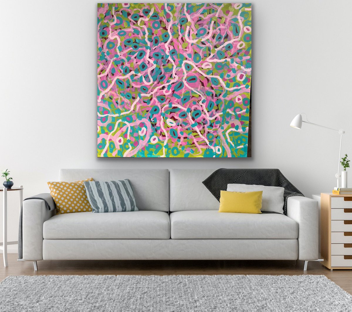 Looking for a lounge area feature original
Work of art. Number 15 of my spring collection. ‘Pierre de Ronsard’ is Available for purchase here👉 carolinereidartist.com/collections/19… 
It is large 120cm square. #gardenabstract #abstractartist