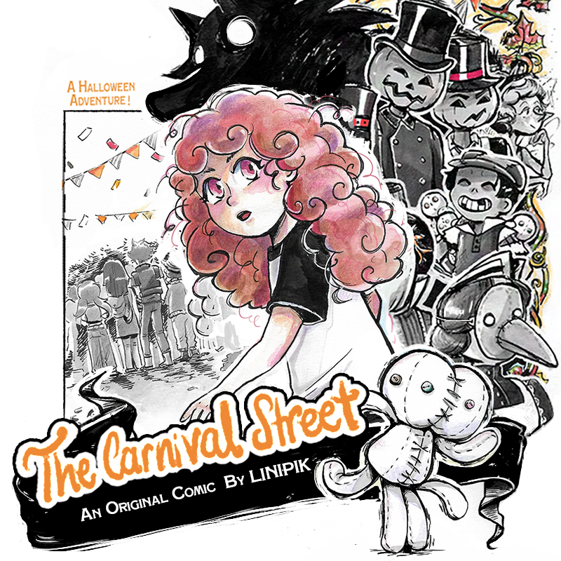 linipik's tweet photo. The Carnival Street, my original Halloween comic pdf up!
I do not endorse small children wandering off by themselves. And even less following any strange ghoul they find. But that’s just how some stories go. Download it on  k0 fi >> https://t.co/4ATgm49tqm