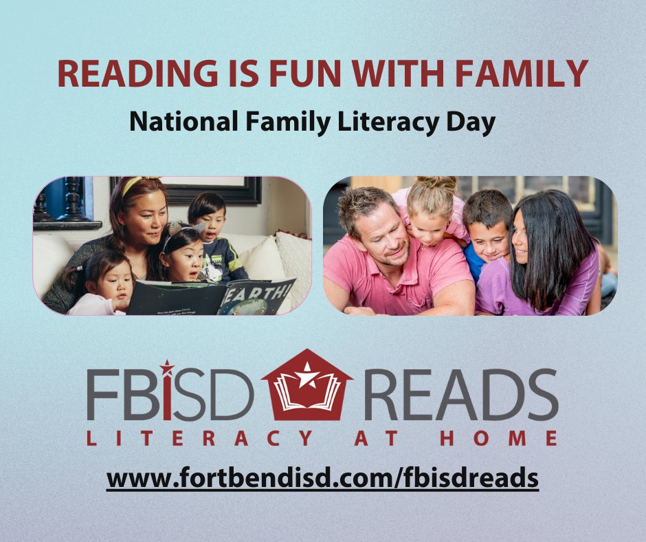 It's National Family Literacy Day! Families play a critical role in literacy development. To support our @FBISD families, the district created FBISD Reads that incorporates at home resources including a podcast for parents & caregivers! fortbendisd.com/fbisdreads