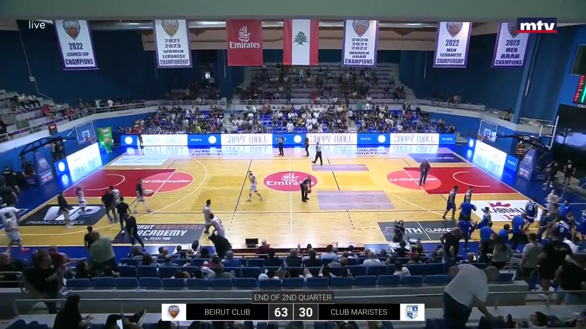 mtvlebsports's tweet image. End of Q2 - Beirut 63-30 Maristes #BEIMAR #mtvbasket