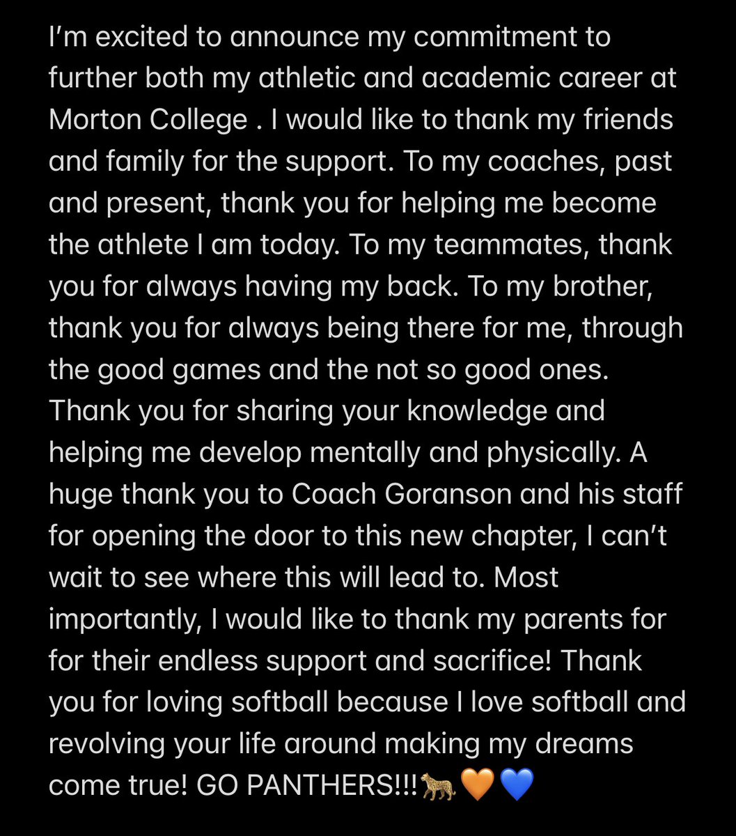 danielasal24's tweet photo. Trading the black and gold for orange and blue! Can’t wait to be a panther💙🧡 @MortonCollegeSB @TPRockers18u @STL_Softball #committed https://t.co/XO6UVeIAcv