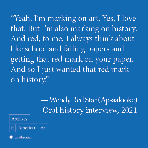 First #NativeAmericanHeritageMonth artist highlight: Wendy Red Star (Apsáalooke (Crow)) 
In her 2021 oral history (s.si.edu/RedStarOH21), she discusses her family, animals, repatriation, her journey working with multiple media, and more. 
#SmithsonianNAHM #NativeArtists