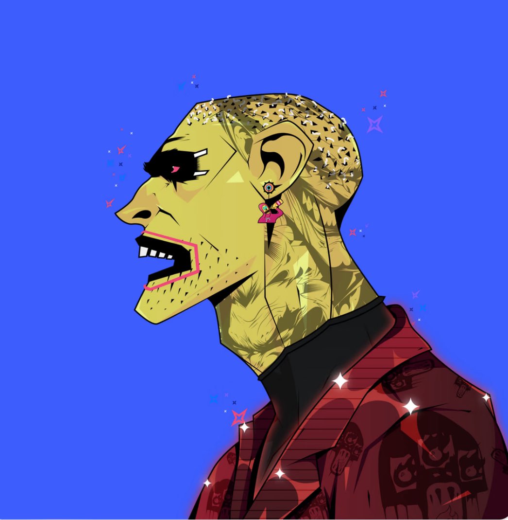 tylerdurdeth's tweet photo. It looks like I got a lucky reveal! Doomed jacket and @rektguyNFT earrings are 🔥 Thank you @gruffishere!! https://t.co/2NW2AobWIB