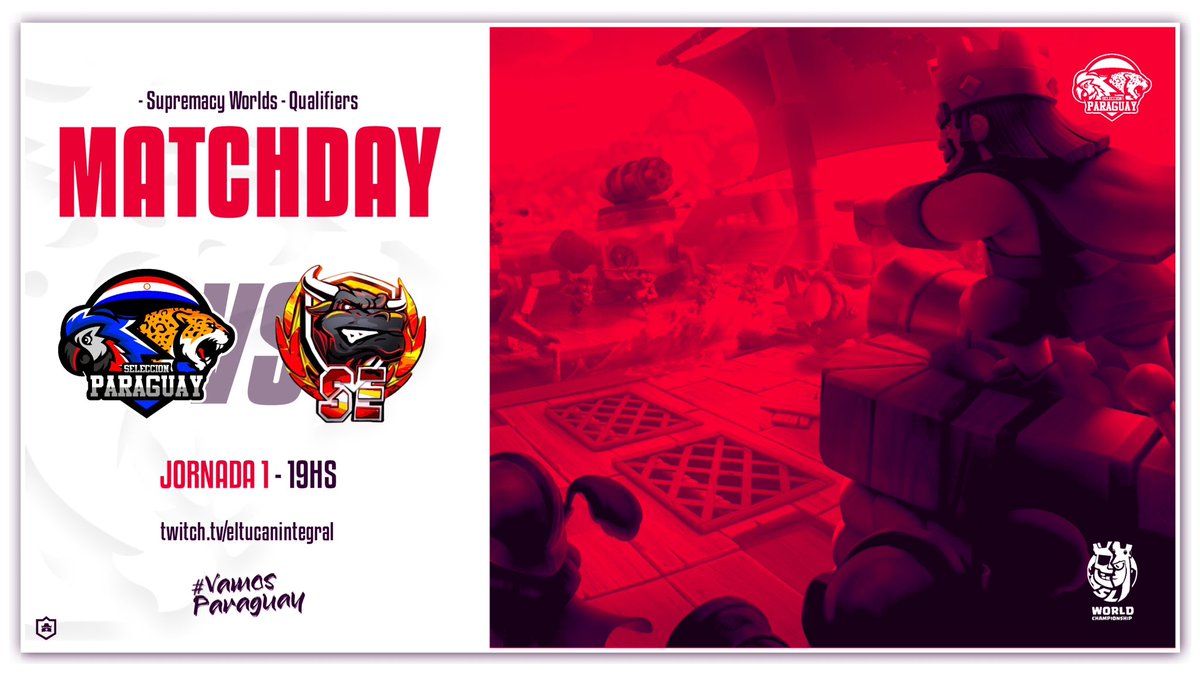 #CR || ¡MATCHDAY!

¡Hoy debutamos en la en <a href="/CR_Supremacy/">Supremacy League</a> donde vamos a buscar la clasificación!

🆚| <a href="/clashroyaleSE/">Selección Española CR</a> 
⏰| 19:00 🇵🇾
🎙️| @tucansitoalv
📺| twitch.tv/eltucanintegral

#VamosParaguay #AguanteLaAlbirroja ❤️🤍💙